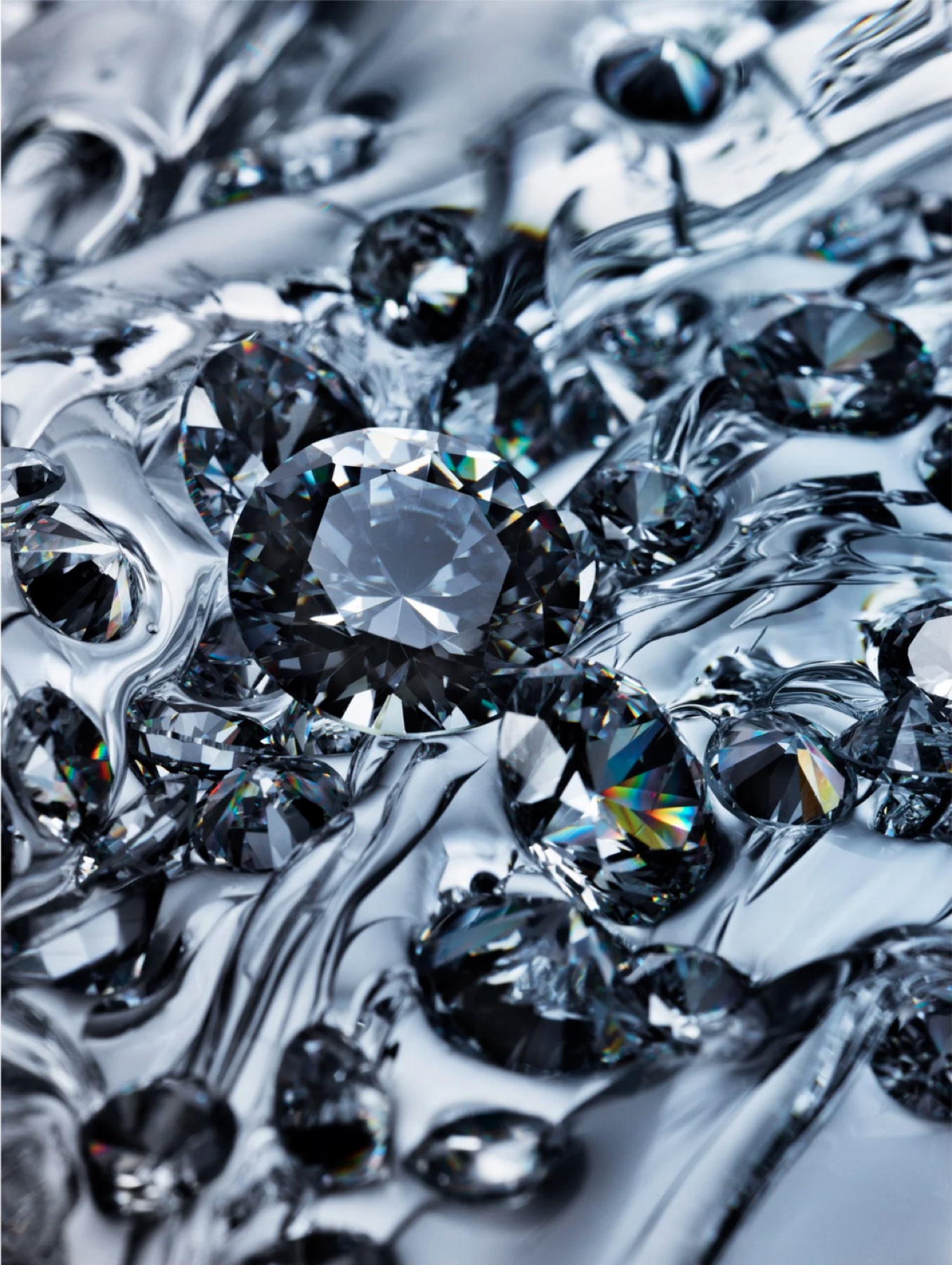 Diamonds and glass in liquid chrome